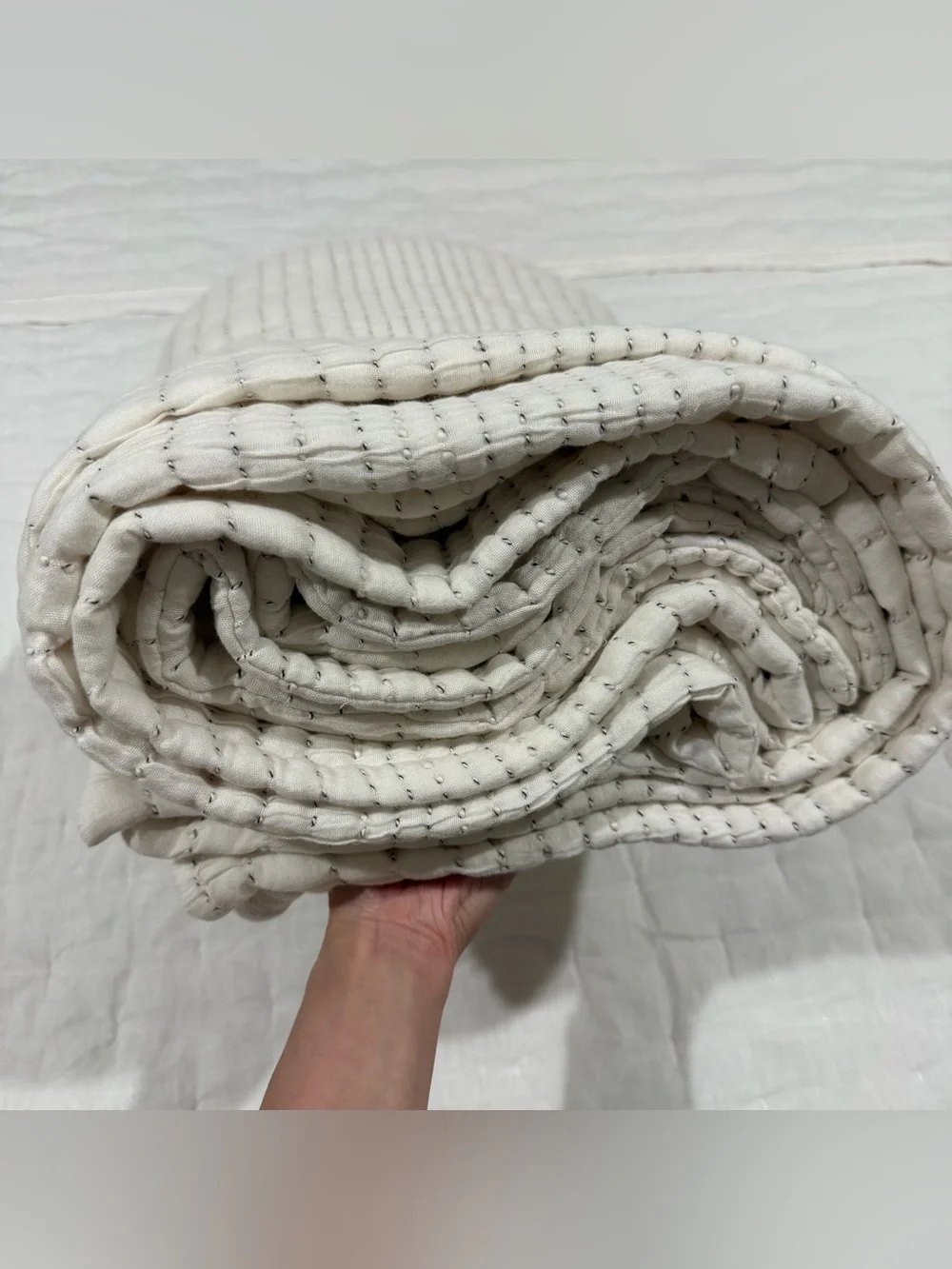 New Quince Organic Cotton Channel Stitch Coverlet Full/Queen Color Undyed